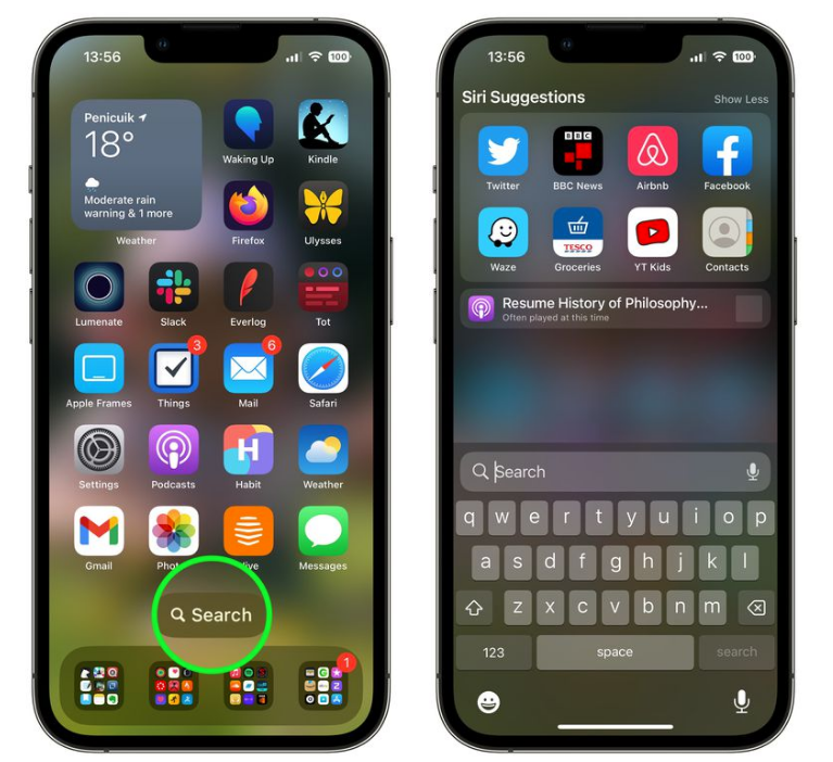 秀峰苹果手机维修分享升级到 iOS 16 后，如何删除主屏幕上的搜索按钮 